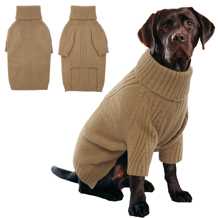 IECOii XXL Dog Sweater,Knit Big Dog Sweater Christmas,Pet Turtleneck Doggy Sweatshirt for Extra Large Dogs boy Girl,Large Size Dog Cold Weather Outfit English Bulldog Clothes for Winter,(Camel XXL)