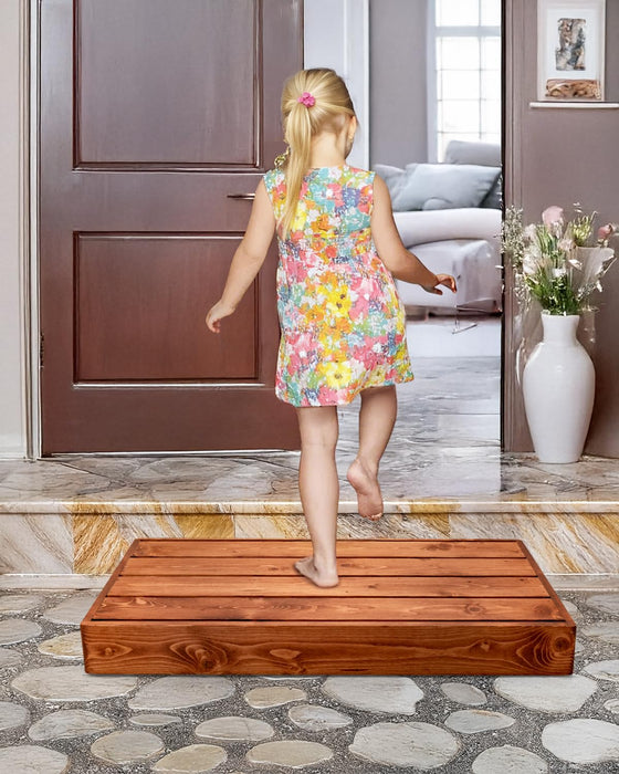 3.5"/6" Heightable Wooden Outdoor Step, 100% Heartwood Step Stools for Adults with 4 Additional Legs & Anti-Slip Traction Tape, One Step Stool for Elderly, Adults, Kids(30" L X 16" W X 3.5/6" H)