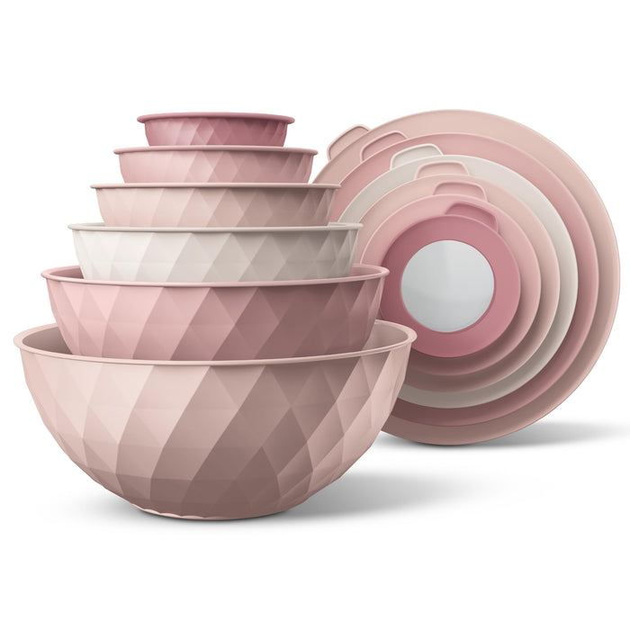 COOK WITH COLOR Mixing Bowls with Lids - 12 Piece Plastic Nesting Bowls Set includes 6 Prep Bowls and 6 Lids, Diamond Design - Microwave Safe (Mint)