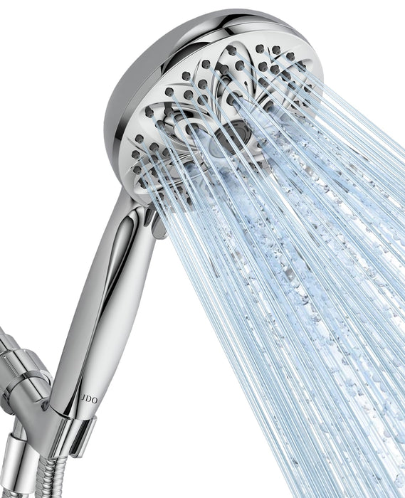 JDO High‑Pressure 6‑Setting Handheld Shower Head, 4.7 Inch Chrome Premium
