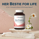 Vitamistic Iron Supplement for Women, 36 mg Elemental Iron, Non-GMO & Non-Constipating, Ferrous Bisglycinate, Plus B & C Vitamins, Blood-Building & Energy Support, 60 Vegan Caps
