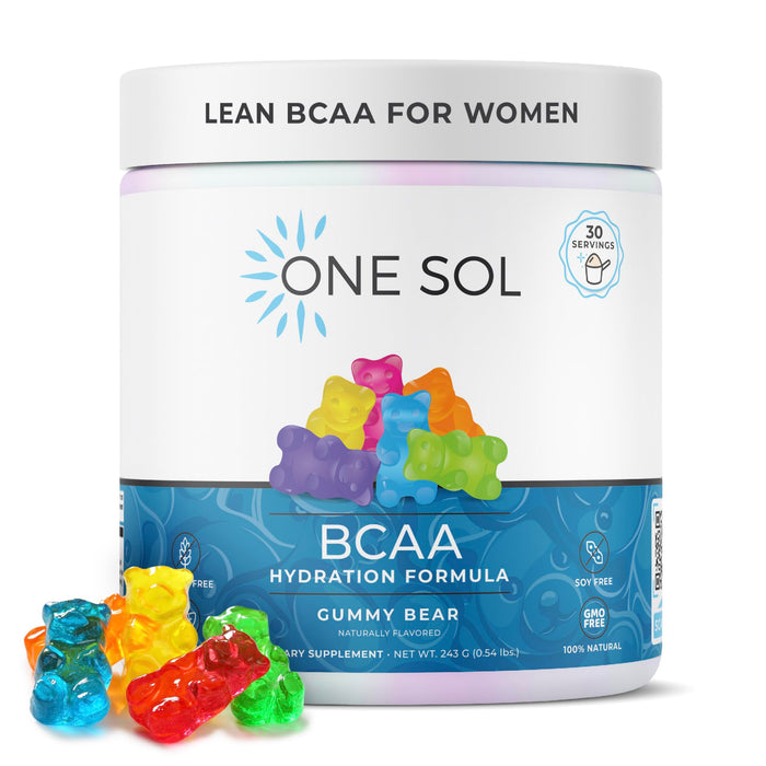 One Sol BCAA & Electrolyte Powder for Hydration & Energy, All-Natural Formula, 100% Vegan, Non-GMO, Gluten Free & Soy-Free, Promotes Muscle Growth & Recovery, Gummy Bear Flavor