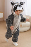 DarkCom Unisex Baby Animal Onesie Toddler Hooded Romper Halloween Cosplay Grey Raccoon Costumes Kids' Christmas Gifts 18-24 Months