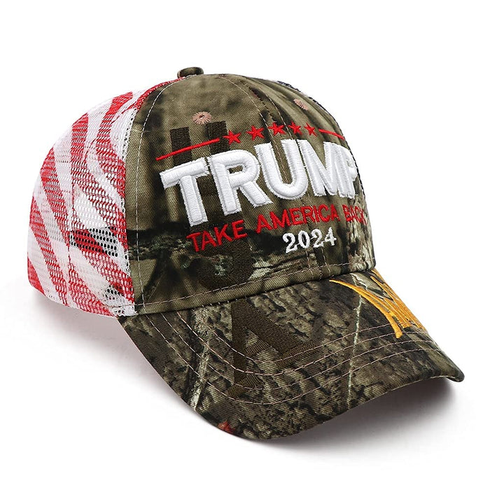 Trump 2024 Hat MAGA Hat Embroidered Take America Back Donald Trump Slogan USA Adjustable Mesh Camo Baseball Cap for Woman Men