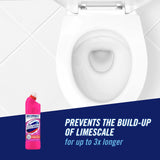 DOMESTOS Pink Power Thick Bleach eliminates 99.9% of bacteria and viruses disinfectant to prevent the build-up of limescale for up to 3x longer 750 ml