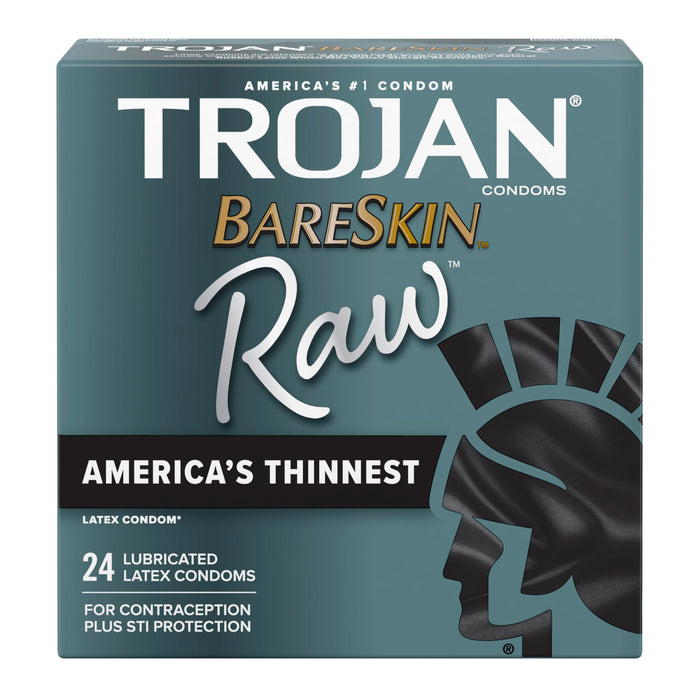 TROJAN BareSkin Raw Thin Condoms, Lubricated Condoms For Men, America’s Number One Condom Brand, 24 Count Pack
