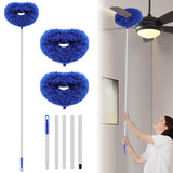 Max 66'' Ceiling Fan Cleaner Duster Reusable Microfiber Ceiling Fan Blade Cleaner Removable Duster with Extension Pole for Cleaning Walls Bookshelves Furniture Door Window Top, Jewel Blue, 2 Pack