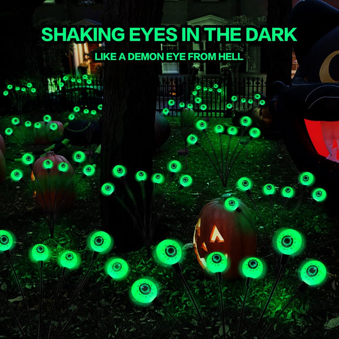 BeHiller Halloween Decorations Outdoor Solar Scary Eyeball Lights,2PACKS 12LED Green Eyeball Swaying Firefly Lights,Waterproof Solar Halloween Path Lights for Yard/Garden/Lawn/Party Decor