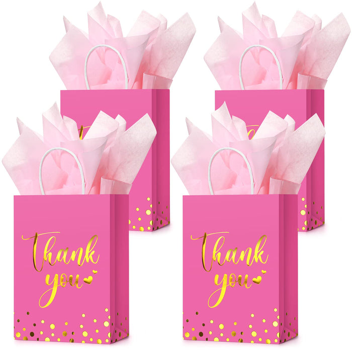 Tinlade 30 Pcs Thank You Gift Bags with Tissue Paper Gold Thank You Wedding Bags with Handle for Graduation Business Shopping Wedding Baby Shower Party Favors(Rose Red)