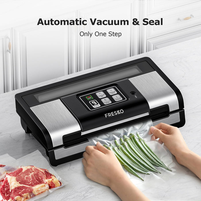 FRESKO Smart Vacuum Sealer Pro, Full Automatic Food Sealer Machine with Auto Dry/Moist Detection, Roll Bag and Built-in Cutter, Powerful Seal a Meal Sealer Machine for Food Stoarge and Saver