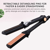 Maxiglide RP Hair Straightener by Maxius with Patented Flat Iron Retractable Detangling Pins for Faster Styling, Steam Burst Technology for Healthy Straightening and Heat Protection Removes Frizz