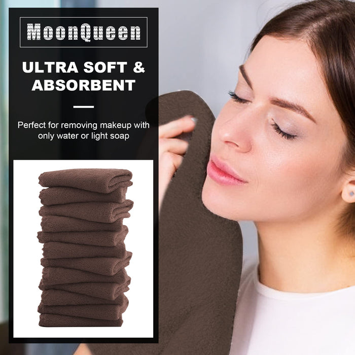 Microfiber Facial Cloths Fast Drying Washcloth 12 pack - Premium Soft Makeup Remover Cloths - Wood Brown