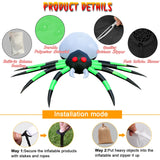 12FT Halloween Inflatables Spider Outdoor Decorations, Giant Blow Up Spider with Flame Lights & Red Glowing Eyes, Large Crawling Green Spider Props for Halloween Party Yard Garden Lawn Roof Decor