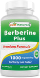 Best Naturals Berberine Plus 1000mg per Serving, (Non-GMO) 60 Capsules - Contains Berberine HCL 1000mg, Vitamin C 120mg & Zinc Gluconate 30 mg