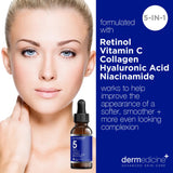 5 in 1 Potent Face Serum with Retinol, Vitamin C, Collagen, Hyaluronic Acid, Niacinamide | May Help Improve Appearance of Fine Lines and Reduce Appearance of Dark Spots | 2 fl oz / 60 ml