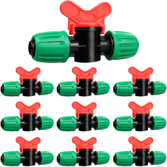 Gardrip 10 Pack Drip Irrigation Valve for 1/2 Inch Drip Tubing (1/2" ID x 0.65" OD)：1/2'' In-line Locked Barbed Ball Valve Drip Line Shut Off Valve Parts In Irrigation System for Garden