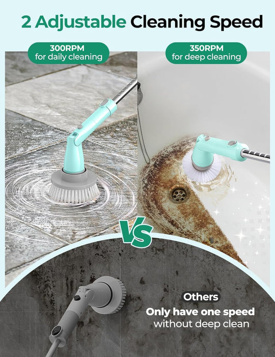 kHelfer Electric Spin Scrubber Kh8,Cordless Shower Scrubber, 4 Replacement Head, 1.5H Bathroom Scrubber Dual Speed, Shower Cleaning Brush with Extension Arm for Bathtub Tile Floor