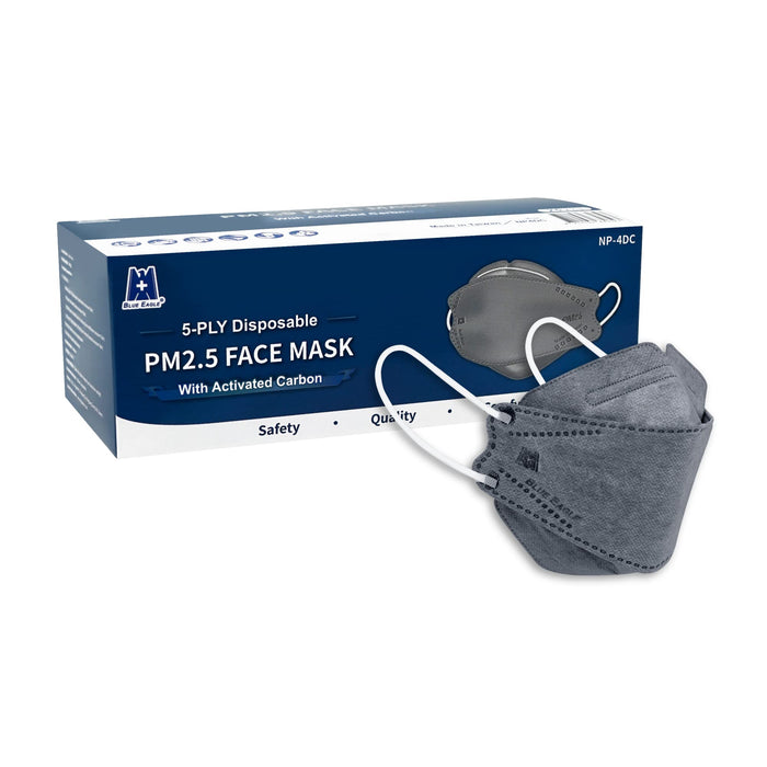 5-PLY BlueEagle Disposable Face Mask | 3D-Structure | PM 2.5 | Soft Inner Layer | Breathable Ample Air Space | with Activated Charcoal | 25 Pcs (Black)