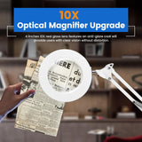 KIRKAS 10X Magnifying Glass with Light and Stand, 2-in-1 Stepless Dimmable LED Magnifying Lamp with Clamp, 3 Color Modes Lighted Magnifier Lens Swivel Arm Light for Reading, Craft, Close Works -White