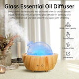 Glass Essential Oil Diffuser Wood Grain Base, 280ml Aromatherapy Cool Mist Humidifier, LED Light in 7 Colors with Waterless Auto-Off Protection, for Office, Home, Yoga, Spa