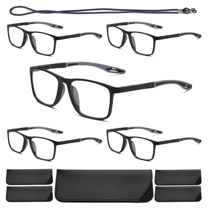 Hubeye 5 Pairs TR90 Sports Reading Glasses for Men and Women Ultralight Flexible Anti-Blue Light Readers +1.25
