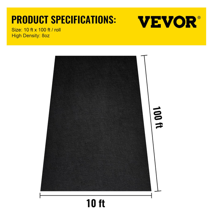 VEVOR Geotextile Landscape, 10ft x 100ft 8 oz Non-Woven PP Drainage 350N Tensile Strength & 440 N Load Capacity, for Ground Cover, Garden Fabric, French Drains, Black