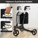 GYMAX 3 Wheel Rollator Walker, Folding Aluminum Rolling Walker w/Zippered Storage Bag, Safe Dual Brake System, Lightweight Medical Standard Rollator for Elderly Seniors (Black)