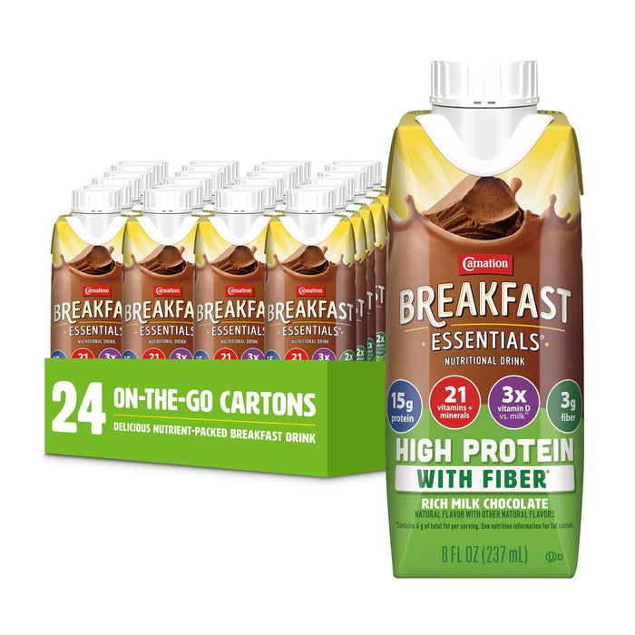 Carnation Breakfast Essentials High Protein with Fiber, Chocolate, 24 pk