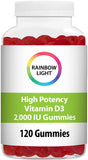 Rainbow Light Vitamin D Gummies, High Potency Vitamin D3 2,000IU Immune Health Support, Helps Support Strong Bones & Teeth, Gluten Free, Vegan, Peach, 120 Gummies