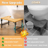 Bamboo Toilet Stool Iron 7''&8''&9'' Adjustable Heights Foldable Iron Toilet Assistance Poop Steps with Non-Slip Layer for Adults Children Pregnant Women Old Bathroom New Upgrade