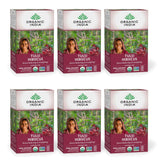 Organic India Tulsi Hibiscus Herbal Tea - Holy Basil, Stress Relieving & Gratifying, Immune Support, Adaptogen, Vegan, USDA Certified Organic, Non-GMO, Caffeine-Free - 18 Infusion Bags, 6 Pack