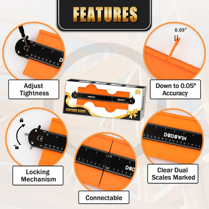 dodowin Connectable Contour Gauge 10+5inch, Christmas Gifts, Mens Gifts for Birthday Dad Husband Him, Super Gauge Outline Shape Tool，Anniversary Boyfriend Gifts Ideas, Woodworking Flooring Tools