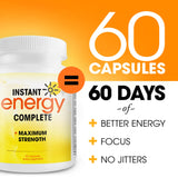 Instant Energy Complete - 18-in-1 Vegan Energy and Focus Supplement - Vegan Caffeine Pills (60 Daily Capsules)