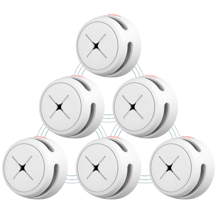 AEGISLINK Interlinked Smoke Detector, Smoke Alarm with Replaceable Battery, Wireless Interconnected Smoke Alarm, S-RF500 (RF Interlinked, 6-Pack)
