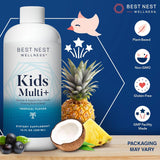 Best Nest Wellness Kids Liquid Multivitamin: Methylated Vitamins, Whole Food, Vegan, B12, Gluten-Free, Non-GMO Methylfolate Daily Kids Multivitamin Liquid with Brain Support, Tropical Flavor, 16oz