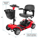 FERBAM 4 Wheel Mobility Scooter, Electric Power Mobile Wheelchair for Seniors Adult with Lights Collapsible and Compact Duty Travel Scooter w/Basket Extended Battery Red