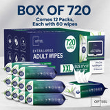 Adult Wipes For Elderly - 8"x13" 720ct (12 Packs of 60) Huge & Soft Body Wipes for Adults Bathing No-Rinse - Incontinence Disposable Washcloths, Vitamin E & Aloe Infused Shower Wipes.