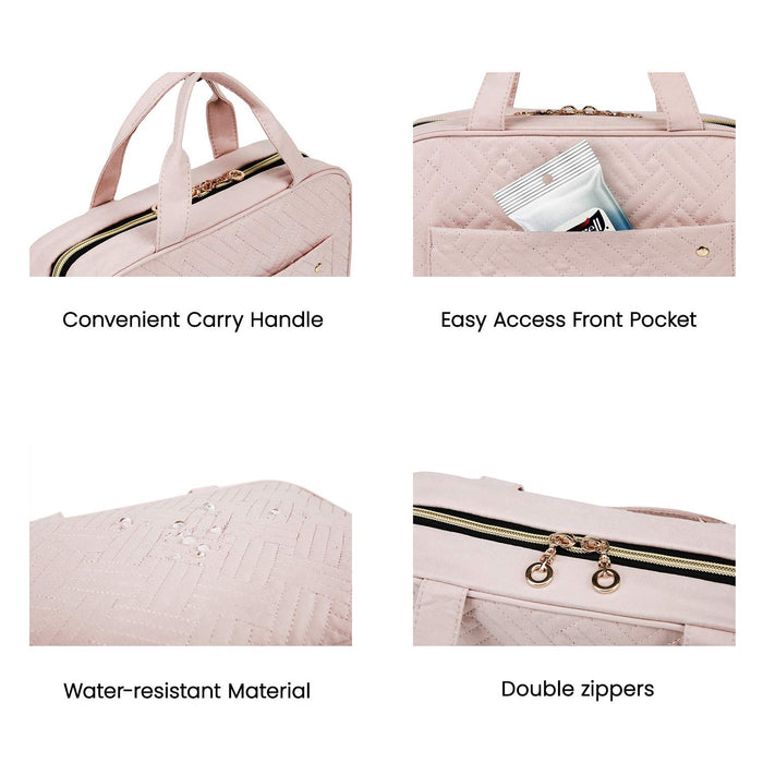 BAGSMART Toiletry Bag Travel Bag with Hanging Hook, Water-resistant Makeup Cosmetic Bag Travel Organizer for Accessories, Shampoo, Full-size Container, Toiletries (Baby Pink, Medium)