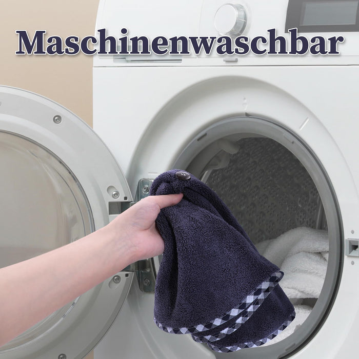 myHomeBody Handtücher für Badezimmer, Küchenhandtücher mit Aufhängeschlaufe | Weiche, saugfähige Kohlefaser-Rundhandtücher mit Kokosnussschalenknopf zum Aufhängen | Set of 2 Midnight Blue Towels