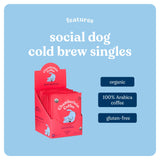 Chamberlain Coffee Social Dog Blend Cold Brew Singles - Full Bodied, Medium Roast Organic Coffee Single Serve Bags with Notes of Sweet Milk Chocolate, Roasted Peanuts, Velvety Brown Sugar & Graham