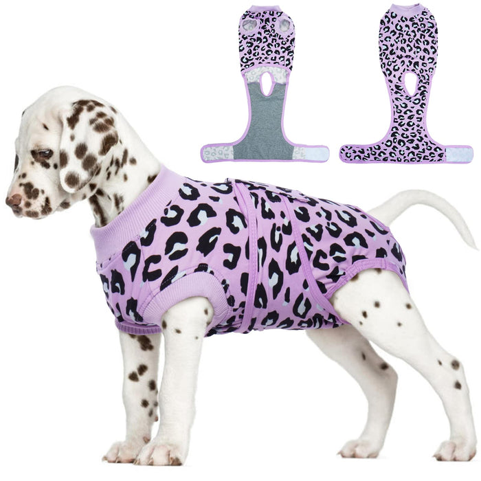 FUAMEY Recovery Suit for Dogs After Surgery,Soft Breathable Dog Bodysuit E-Collar & Cone Alternative Surgical Suit,Male Female Dog Neuter Spay Suits Anti Licking Wounds Onesie Purple Leopard S