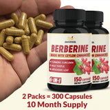 (10 Month Supply) 2 Packs Berberine Supplement 6-in-1-300 Caps - Plus Ceylon Cinnamon, Milk Thistle, Turmeric, Artichoke - Berberine HCl