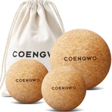 COENGWO Cork Massage Ball - Yoga Therapy Ball for Myofascial Release, Trigger Point Therapy, Muscle Knots, Deep Tissue Relief with Carry Bag (3''+ 2.4''+ 2.4''Ball)