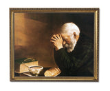 Daily Bread Man Praying At Dinner Table Grace Religious Picture Wall Art Print 16x20 with Gold Frame + Glass *Sentimental and Classic*