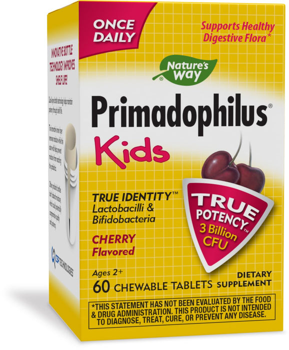 Nature's Way Primadophilus Probiotic Kids - Once Daily Probiotic - 3 Billion CFU - Children's Probiotic for Digestive Flora Support* - Cherry Flavored - 60 Chewables