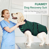 FUAMEY Recovery Suit for Dogs After Surgery,Soft Breathable Dog Bodysuit E-Collar & Cone Alternative Surgical Suit,Male Female Dog Neuter Spay Suits Anti Licking Wounds Onesie Green Black Stripes XXL