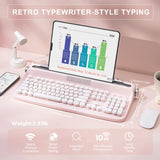 YUNZII ACTTO B503 Wireless Typewriter Keyboard, Retro Bluetooth Aesthetic Keyboard with Integrated Stand for Multi-Device (B503, Baby Pink)