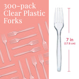 Prestee 300 Plastic Forks Heavy-Duty, Heavyweight Plastic Silverware Forks, Fancy Plastic Cutlery, Elegant Disposable Forks Pack, Bulk Disposable Flatware, Silver Forks for Christmas Holiday (clear)