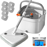 KZKR M16 Spin Mop and Bucket Set with Self Separation M16 Dirty and Clean Water System Self Wringing 360° Rotating Square Mop-Head for Hardwood Tile Marble Floors (Grey) (Mop and Bucket Set (6 Pads))