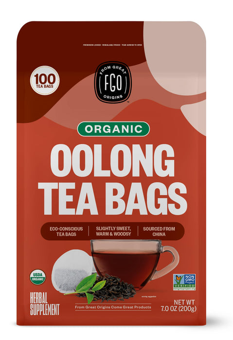 FGO Organic Oolong Tea, 100 Count, Eco-Conscious Tea Bags, Caffeine Free, Packaging May Vary (Pack of 1)